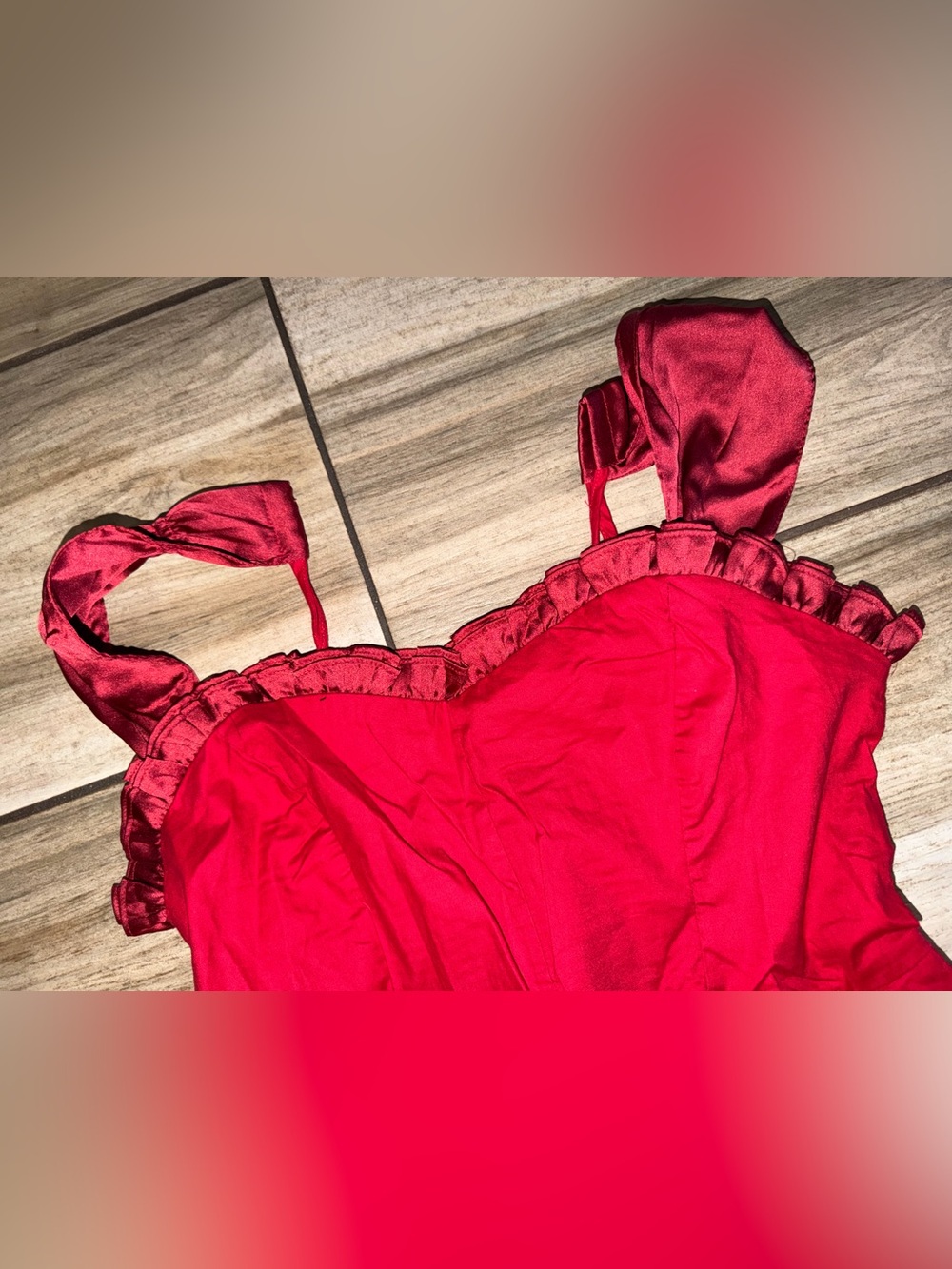Free People Red Ruffle-Strap Mini Dress - Picture 3 of 8